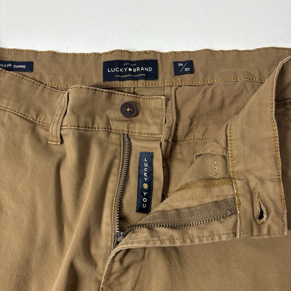 Lucky Brand Mens 410 Athletic Chino Pants Size 36X30 Tan Brown Preppy Academia